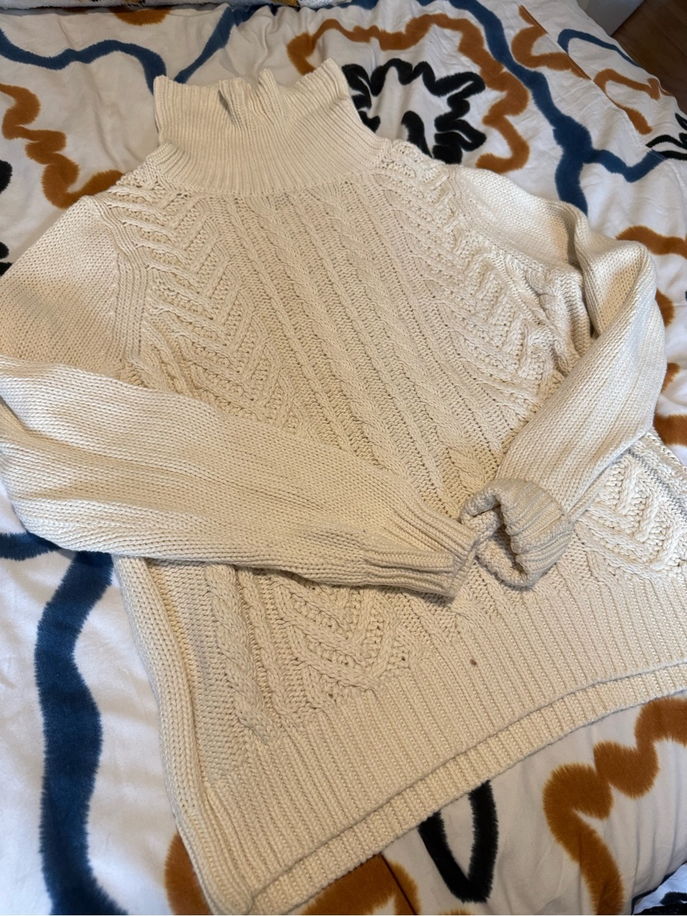 Lands End Women’s White Knit Turtle Neck Sweater Size M